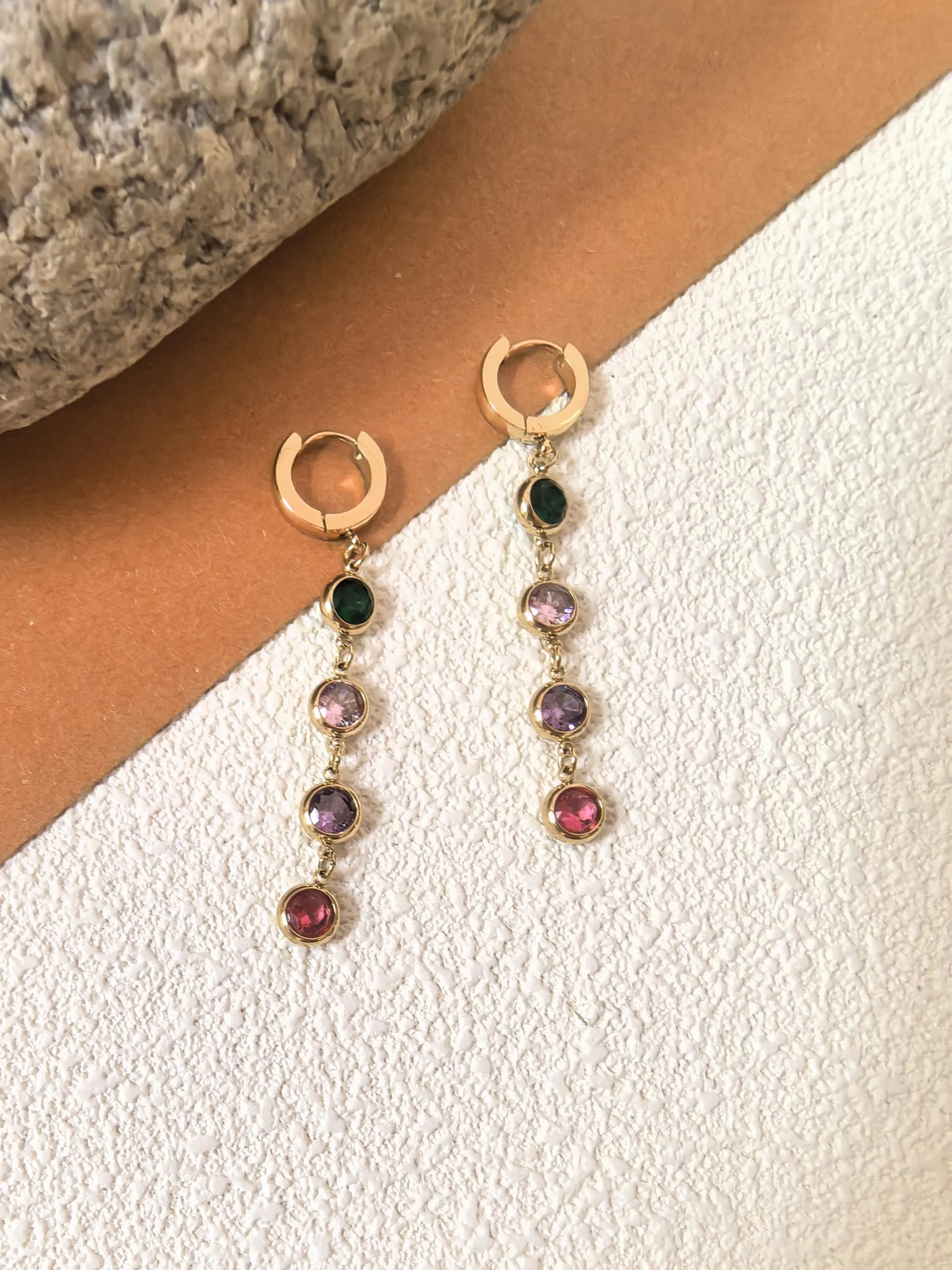 Colorful Zircon 18K Gold Plate Huggie Hoop Drop Dangle Linear Earrings