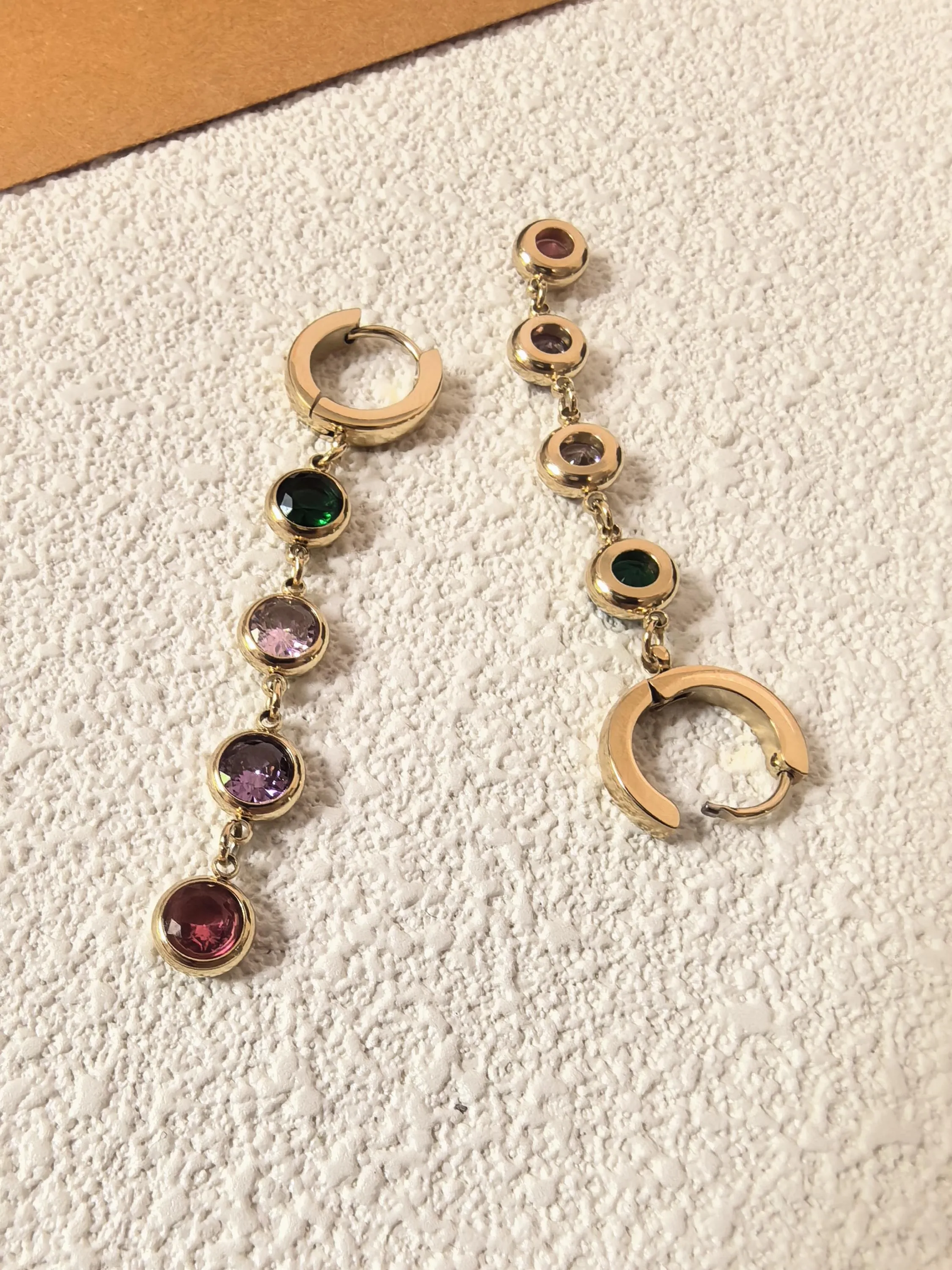 Colorful Zircon 18K Gold Plate Huggie Hoop Drop Dangle Linear Earrings
