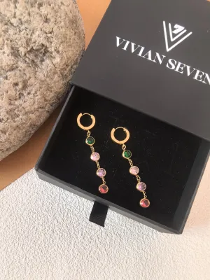 Colorful Zircon 18K Gold Plate Huggie Hoop Drop Dangle Linear Earrings