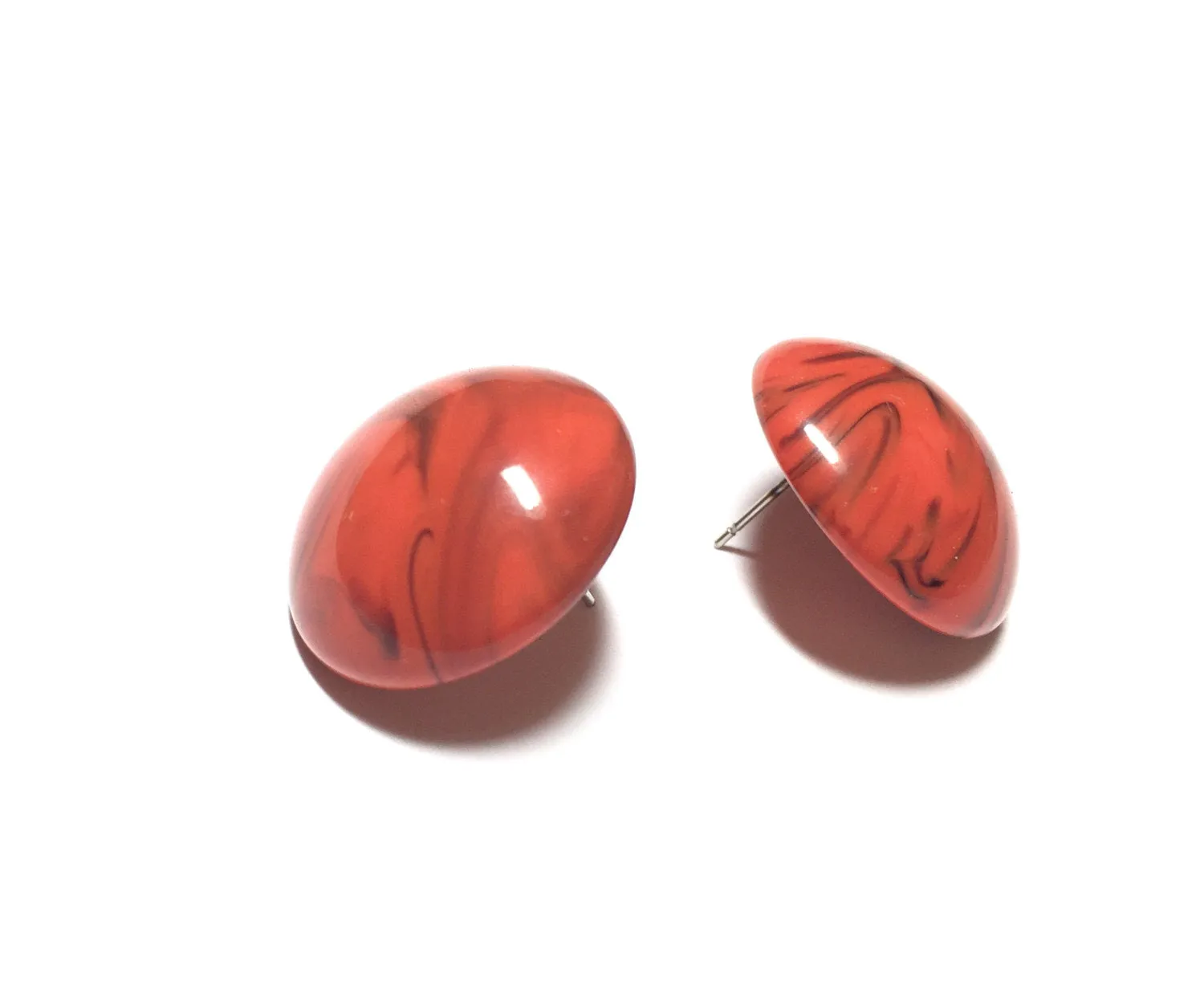 Coral Marbled Large Retro Button Stud Earrings - 24mm