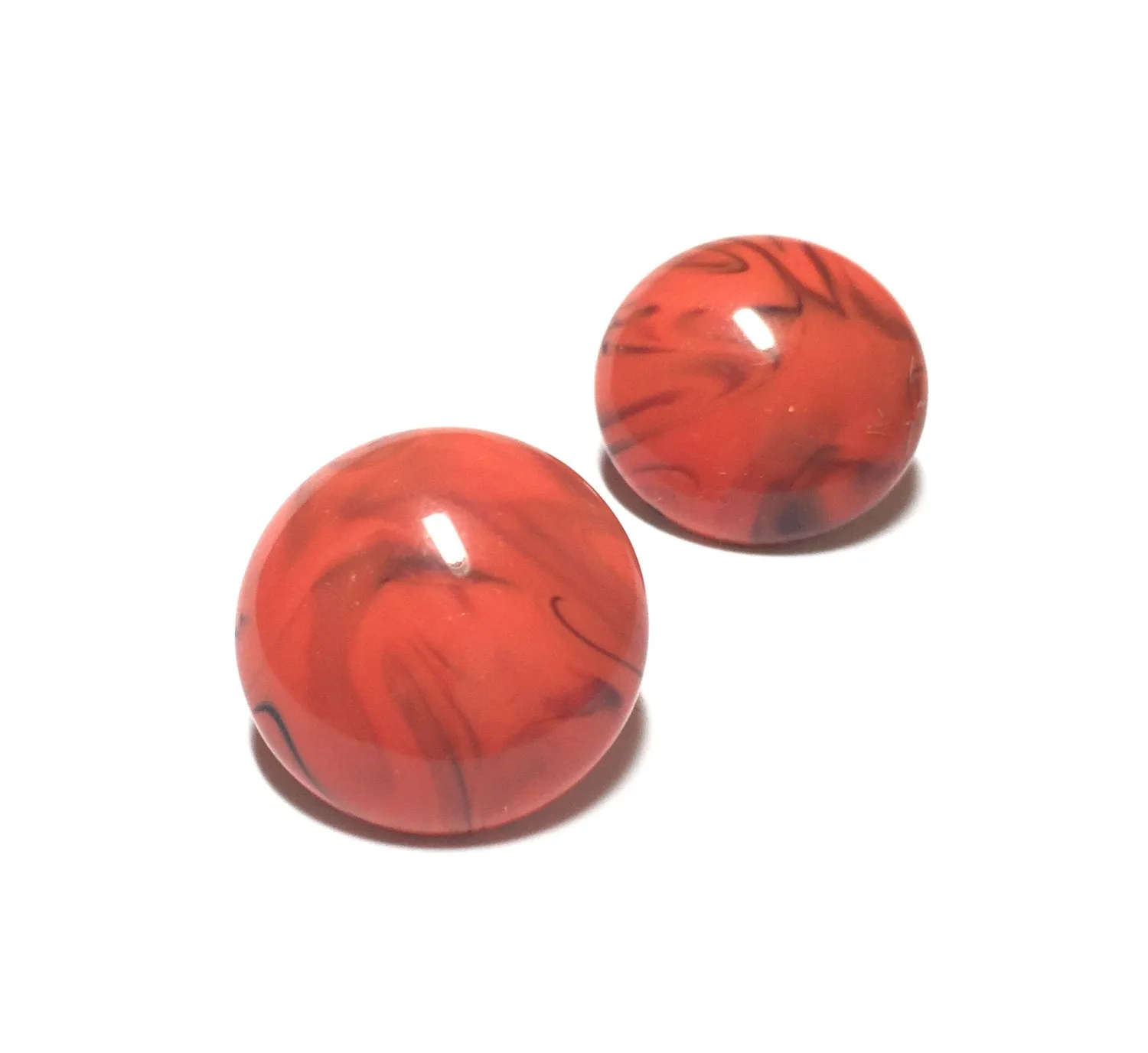 Coral Marbled Large Retro Button Stud Earrings - 24mm