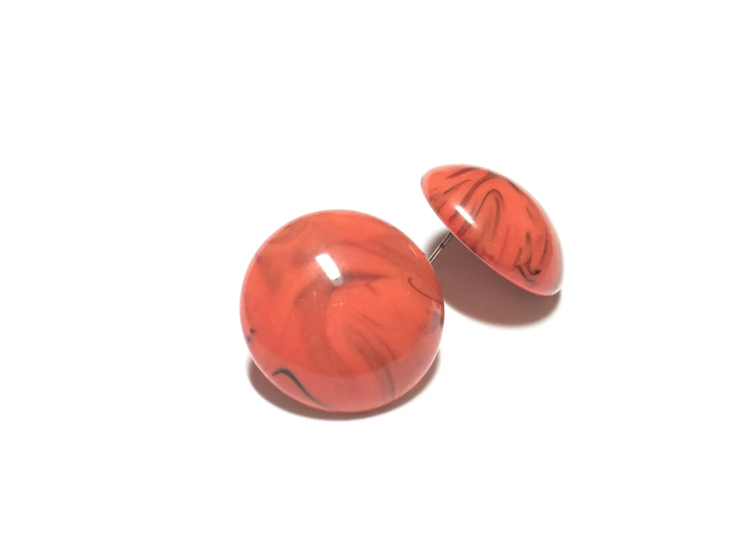 Coral Marbled Large Retro Button Stud Earrings - 24mm