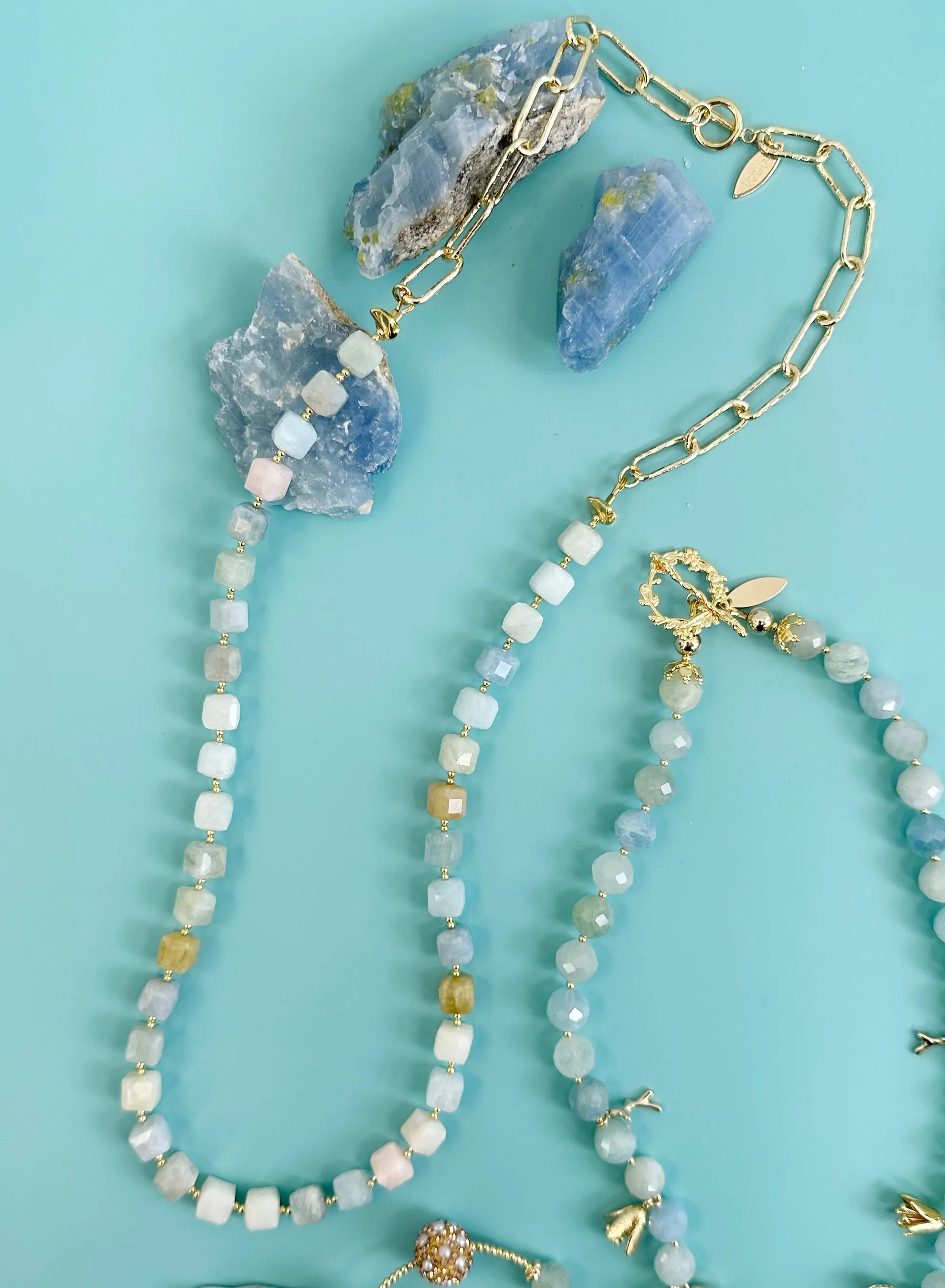 Cube Shape Aquamarine Minimalist Necklace