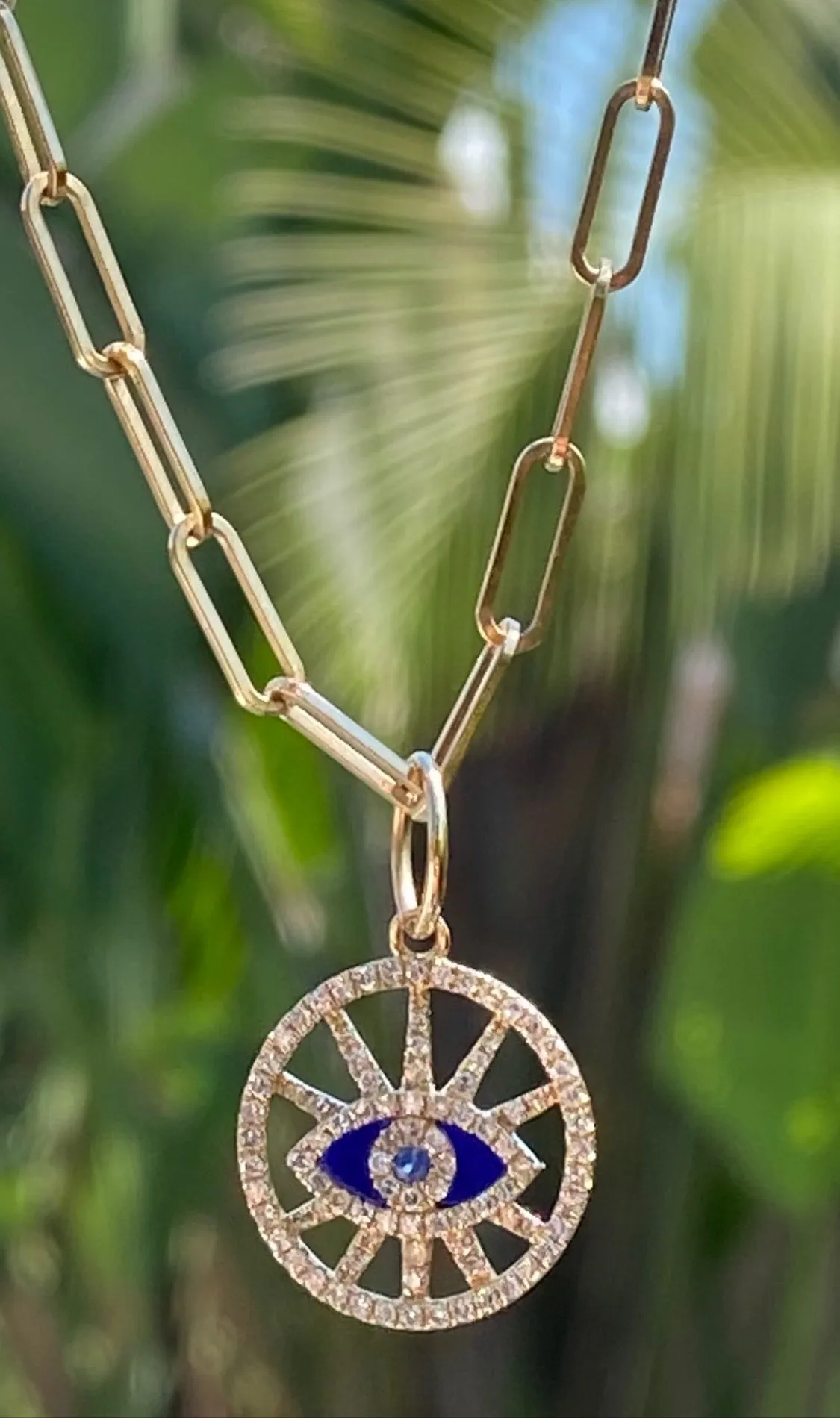 DIAMOND AND LAPIS EVIL EYE CUTOUT MEDALLION