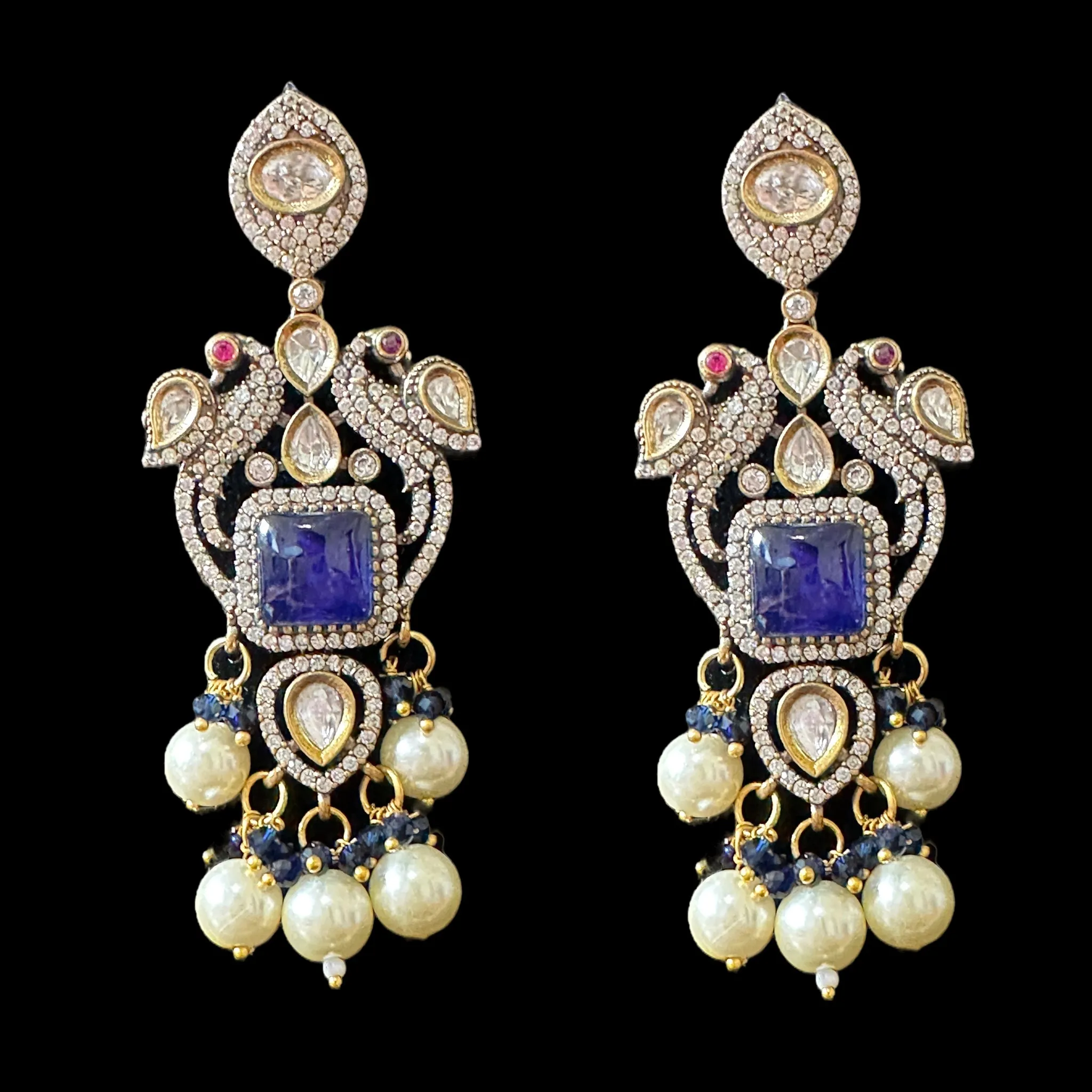 DNS82 Victorian inspired necklace with earrings in blue ( READY TO SHIP)
