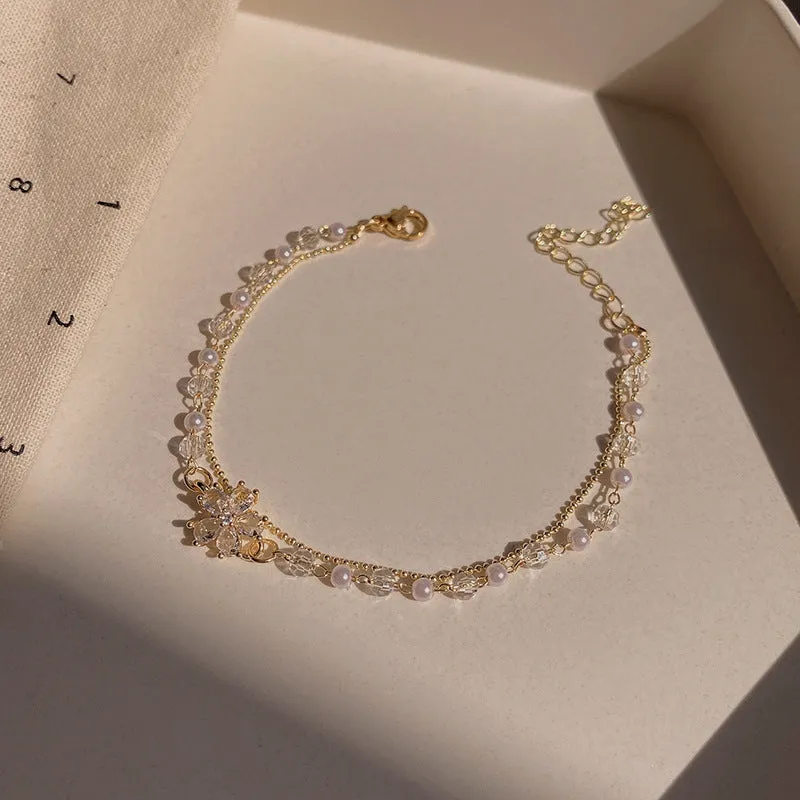 Double Layer Flower Zircon Bracelet