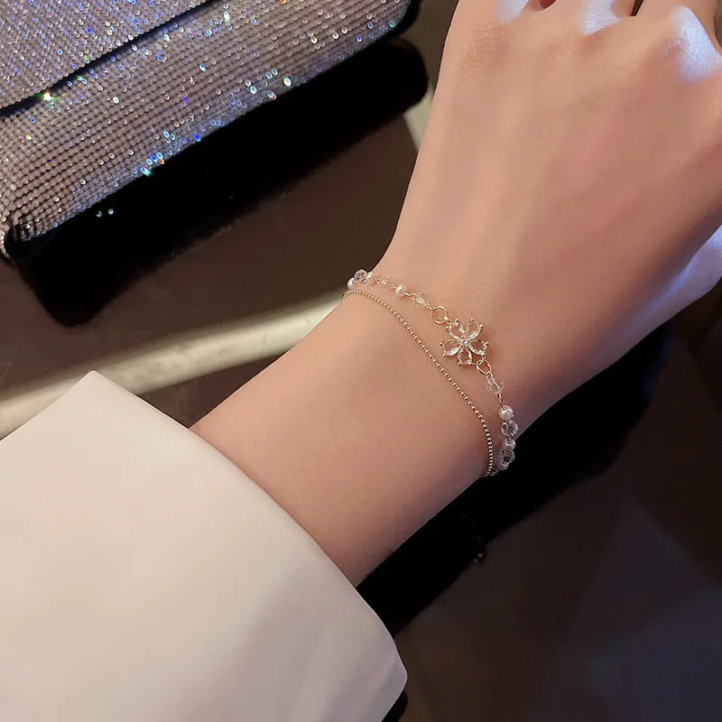 Double Layer Flower Zircon Bracelet