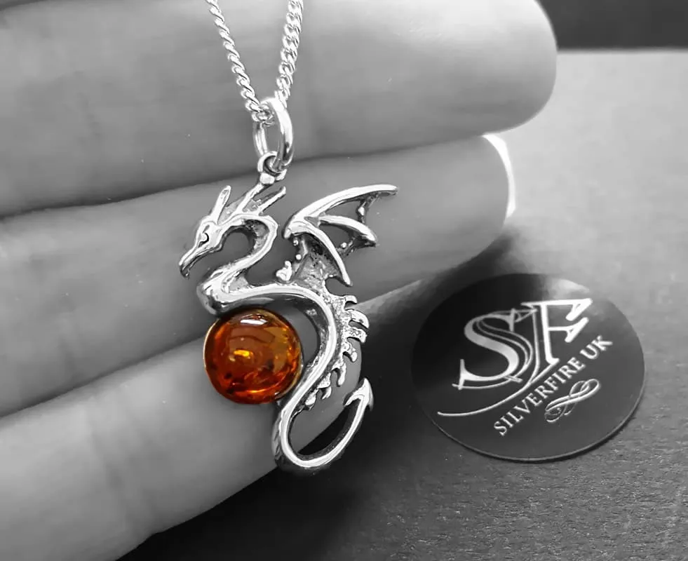 Dragon Necklace With Amber Orb:
