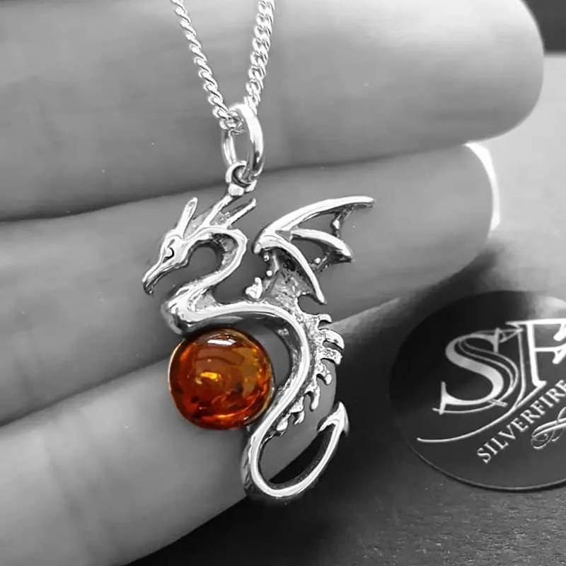Dragon Necklace With Amber Orb: