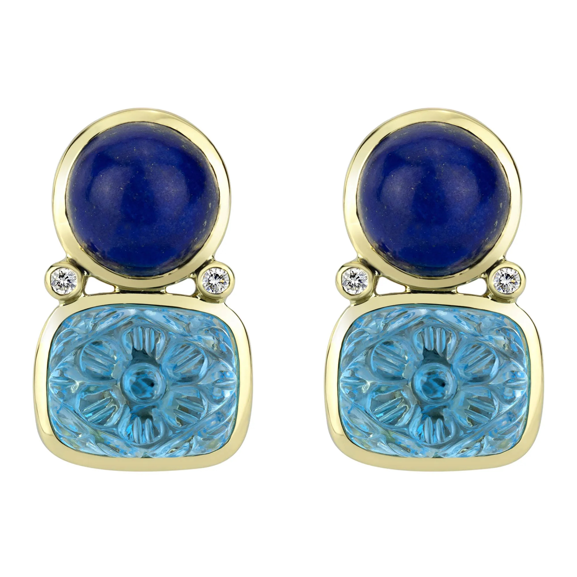 Earrings - Blue Topaz, Lapis Lazuli And Diamond (2304C)