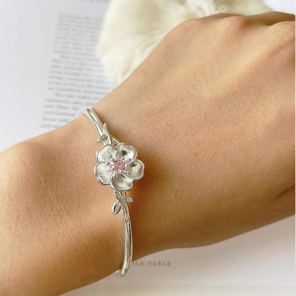 Edition Silver-plated Literary Cherry Blossom Bracelet Female Plum