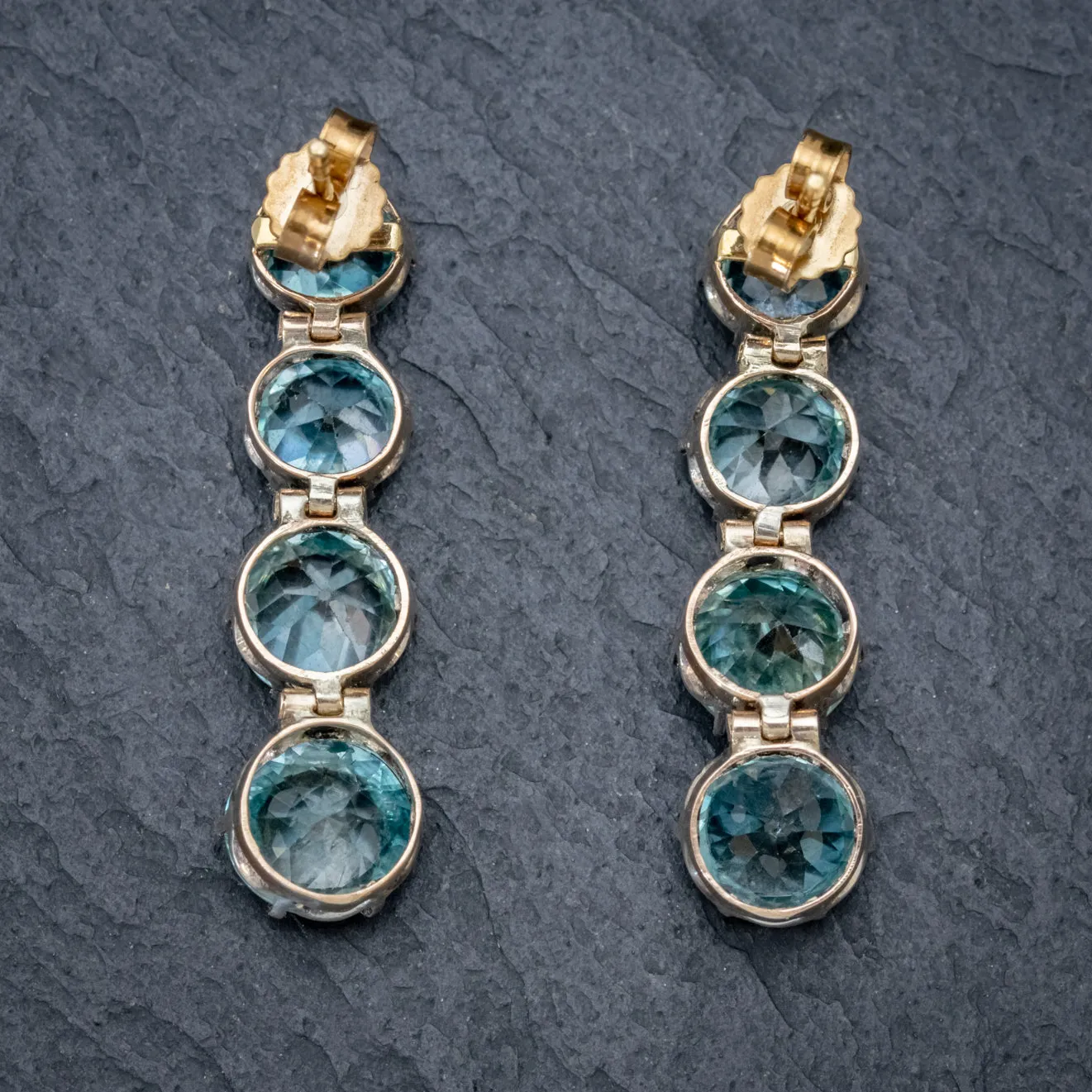 Edwardian Blue Zircon Earrings 9Ct Gold