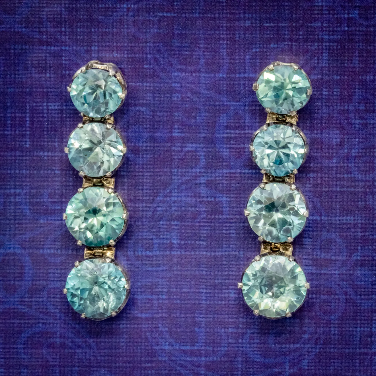 Edwardian Blue Zircon Earrings 9Ct Gold