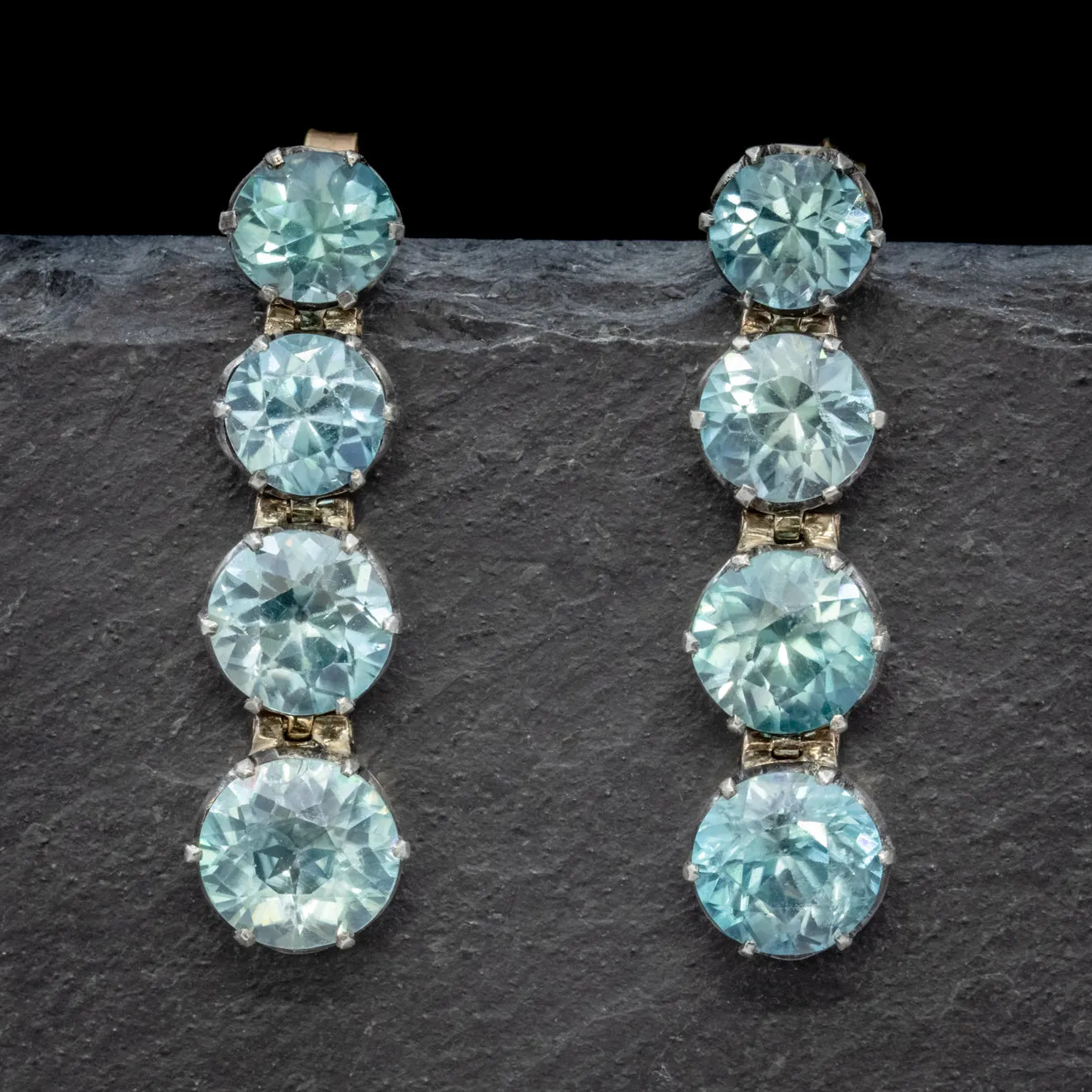 Edwardian Blue Zircon Earrings 9Ct Gold