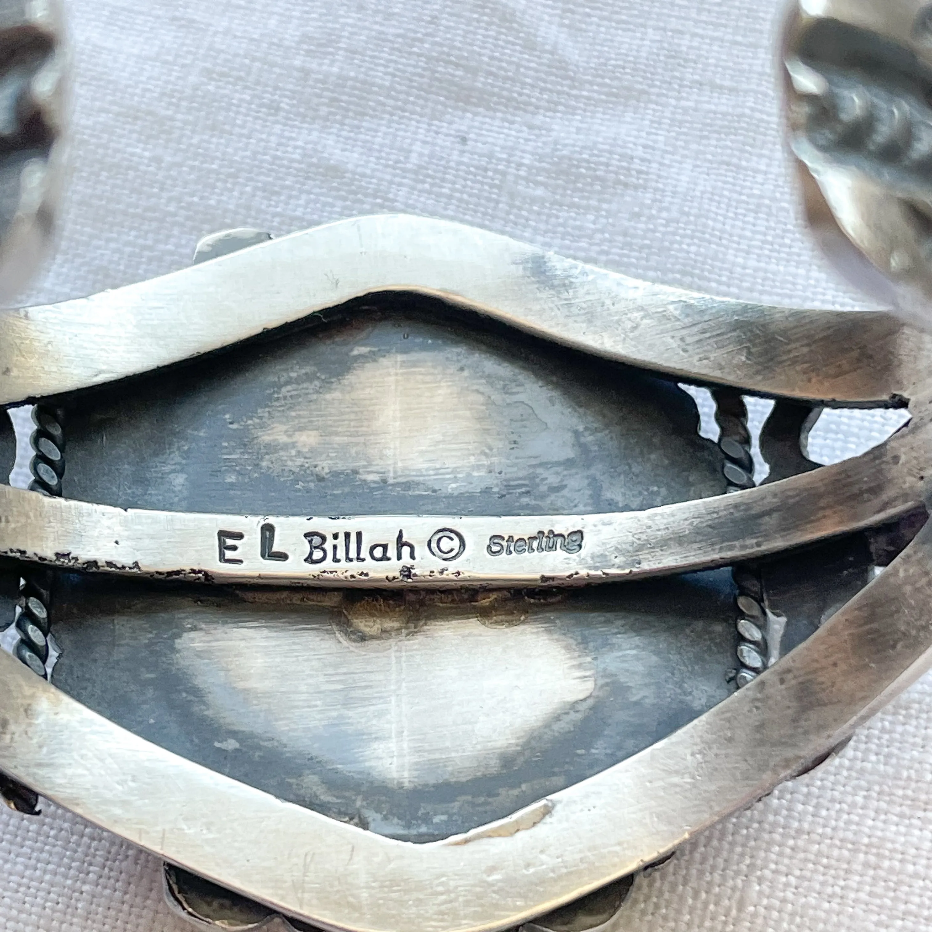 EL Billah Spiny Oyster Native American Bracelet, Sterling Silver Tufa Cast Cuff Bracelet 71.3 G