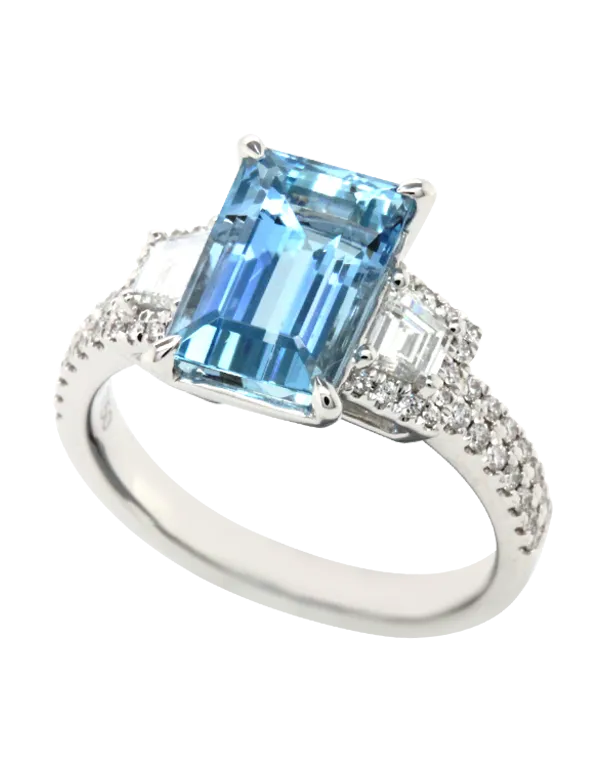 Esclusivo - 18ct White Gold Aquamarine and Diamond Ring - 769252