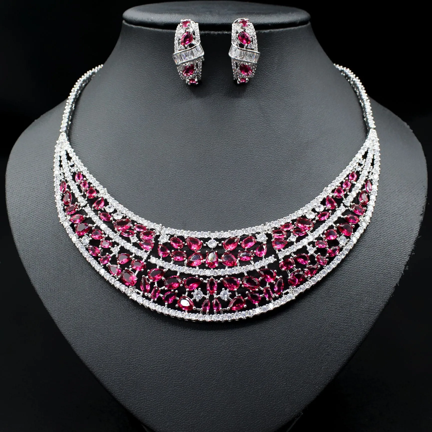 European and American bride emerald earrings and necklace set zircon micro-inlaid diamond earrings two-piece set