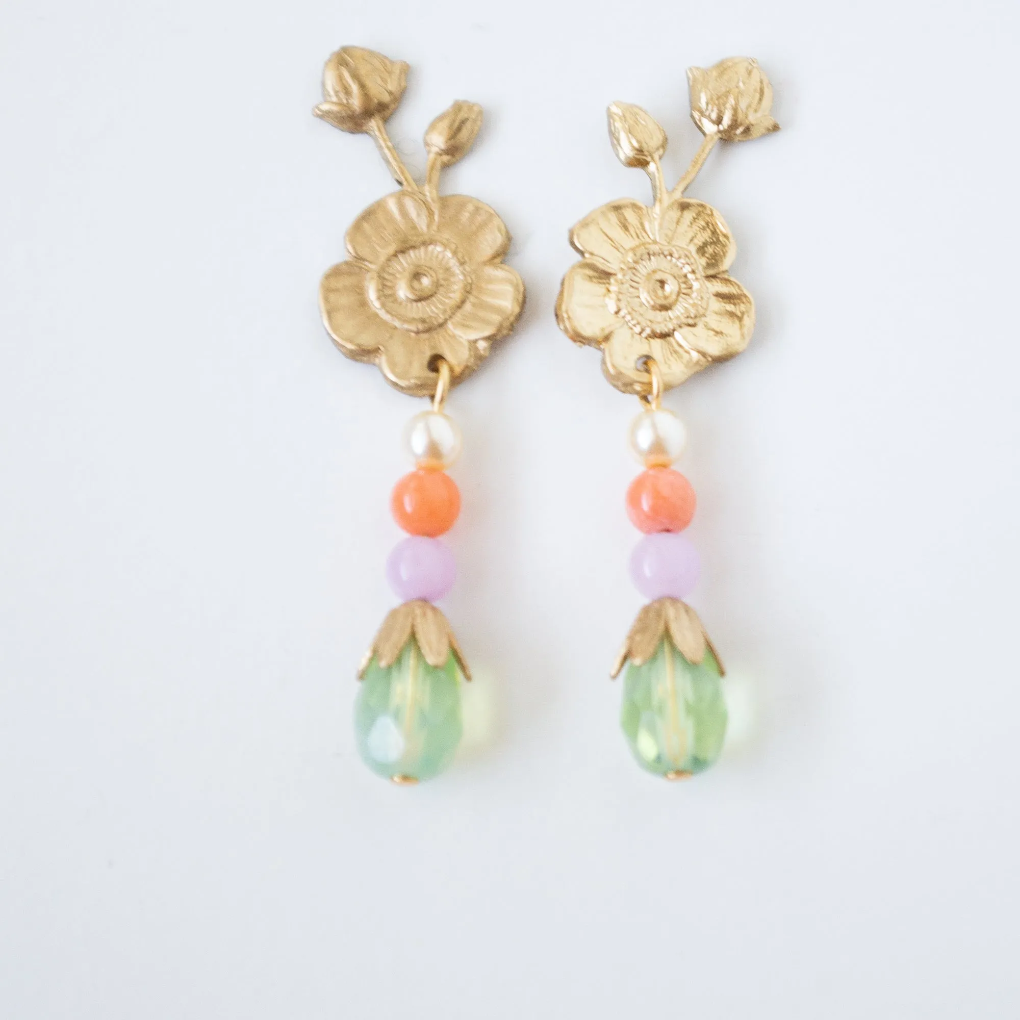 Floral Dangle Stud Earrings