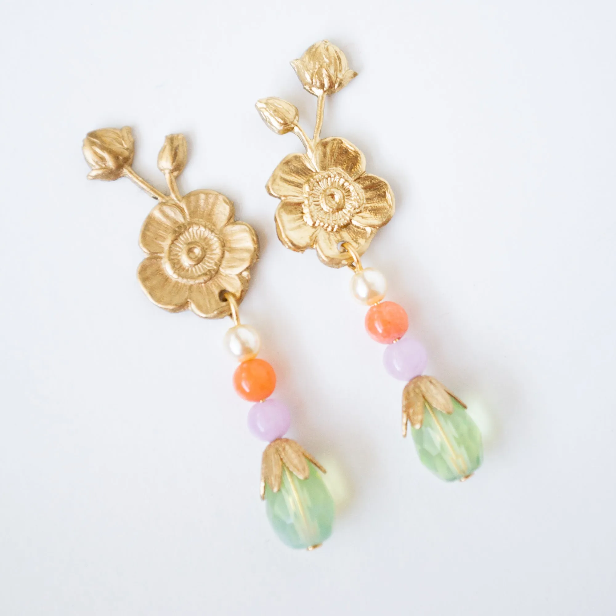 Floral Dangle Stud Earrings