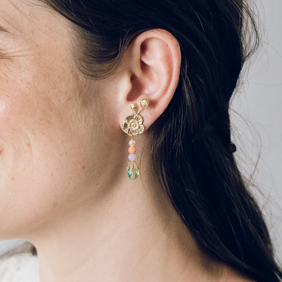 Floral Dangle Stud Earrings
