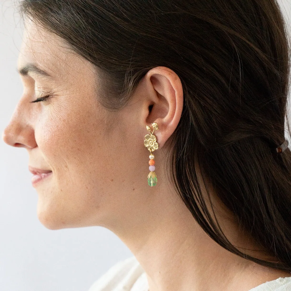 Floral Dangle Stud Earrings