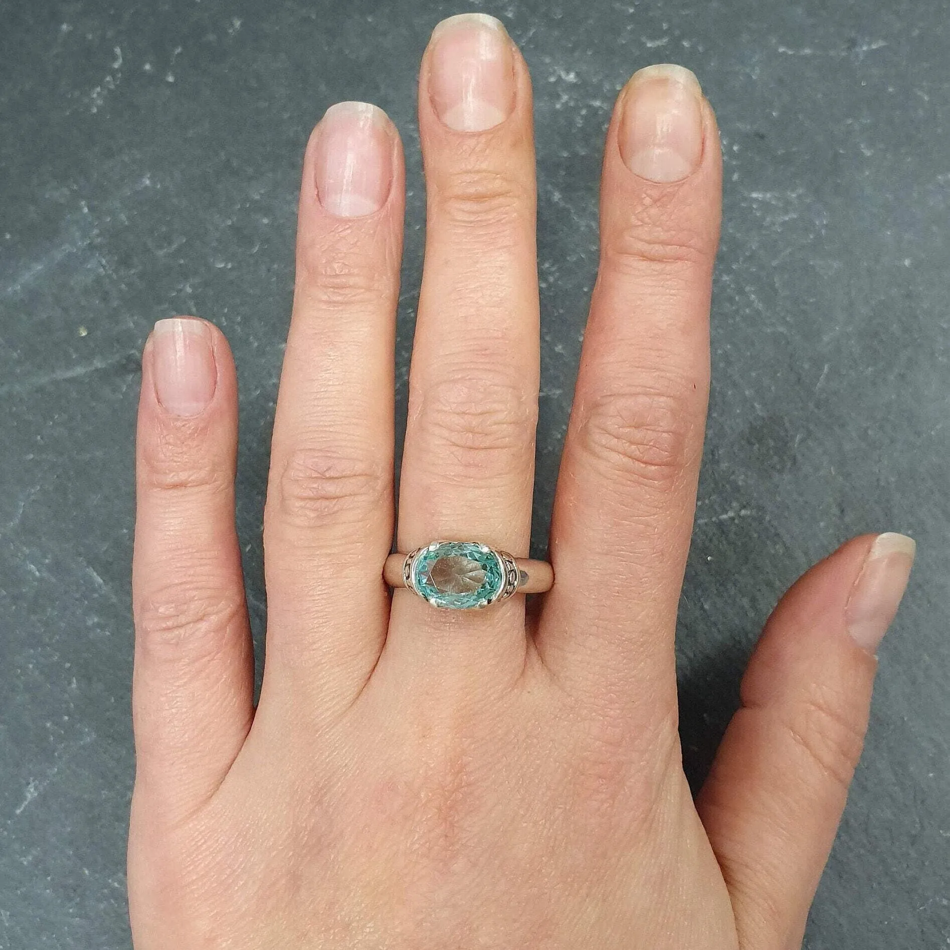 Gold Aquamarine Ring - Blue Tribal Ring - Vintage Tribal Ring