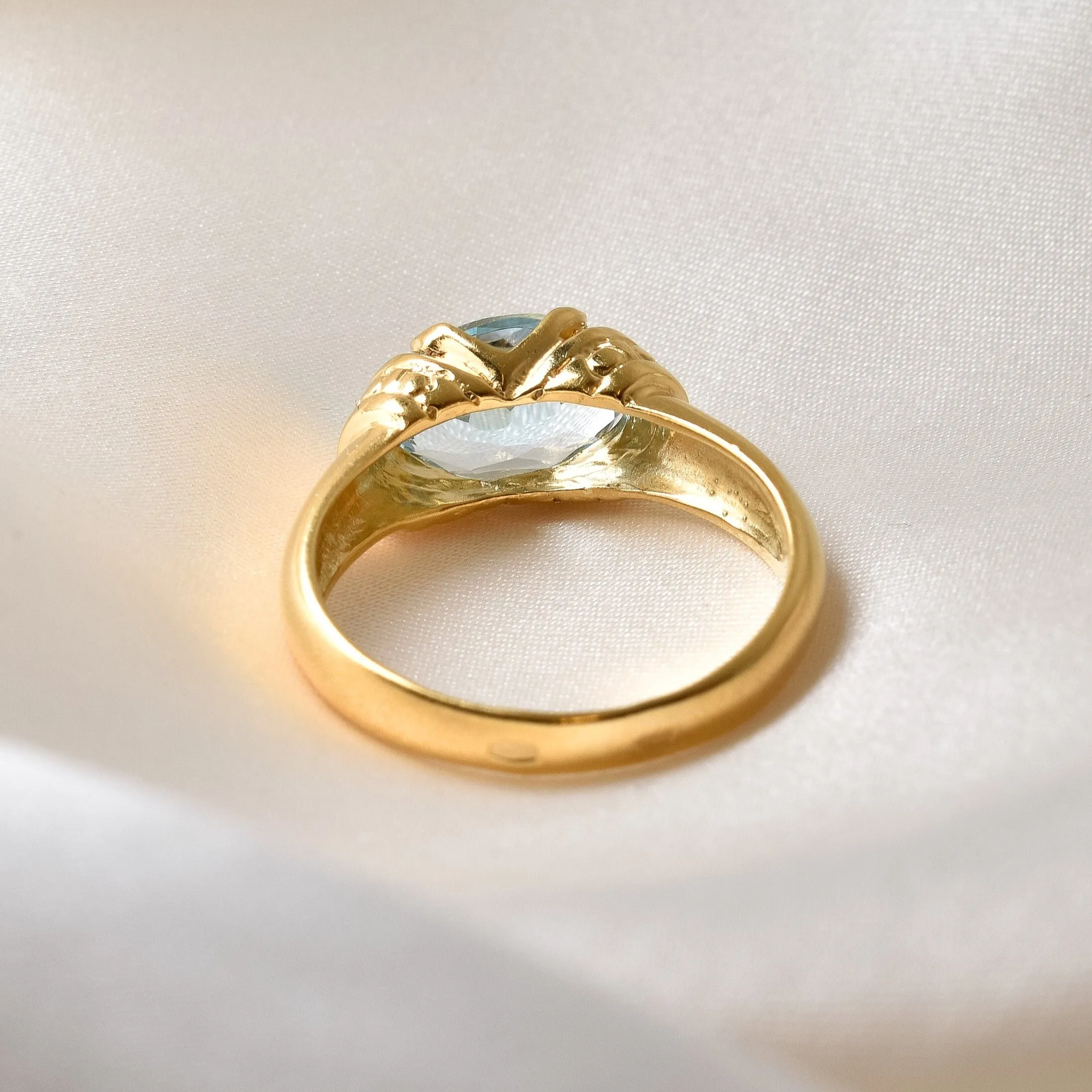 Gold Aquamarine Ring - Blue Tribal Ring - Vintage Tribal Ring