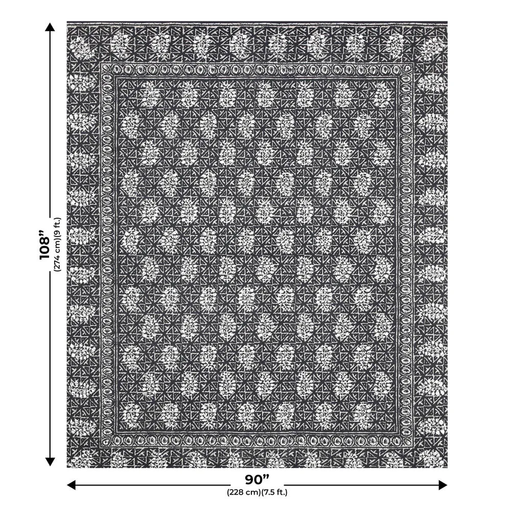 Grey Buta Dabu Print Jaipuri Double Bedsheet