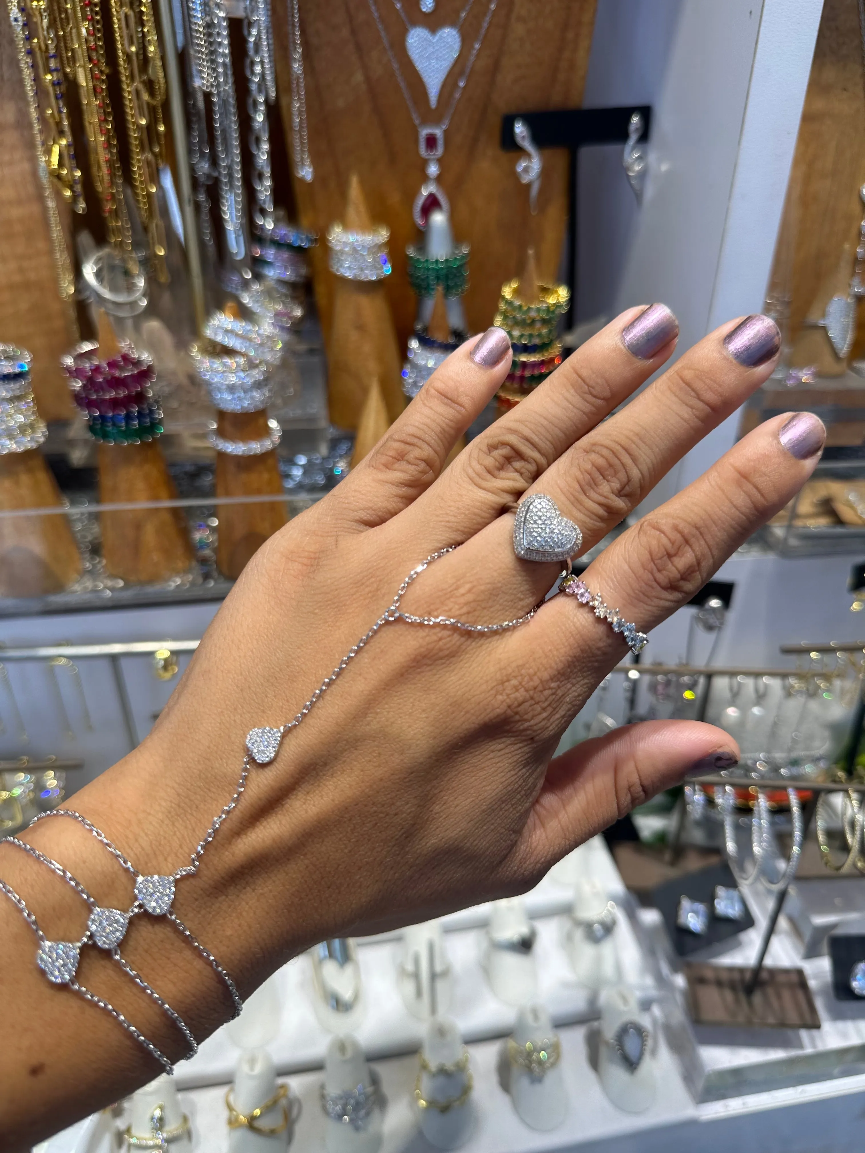 Heart Handchain Bracelet Ring Jewelry Sterling Silver 925 Cubic Zirconia Luxury Women's Fashion Jewelry KESLEY