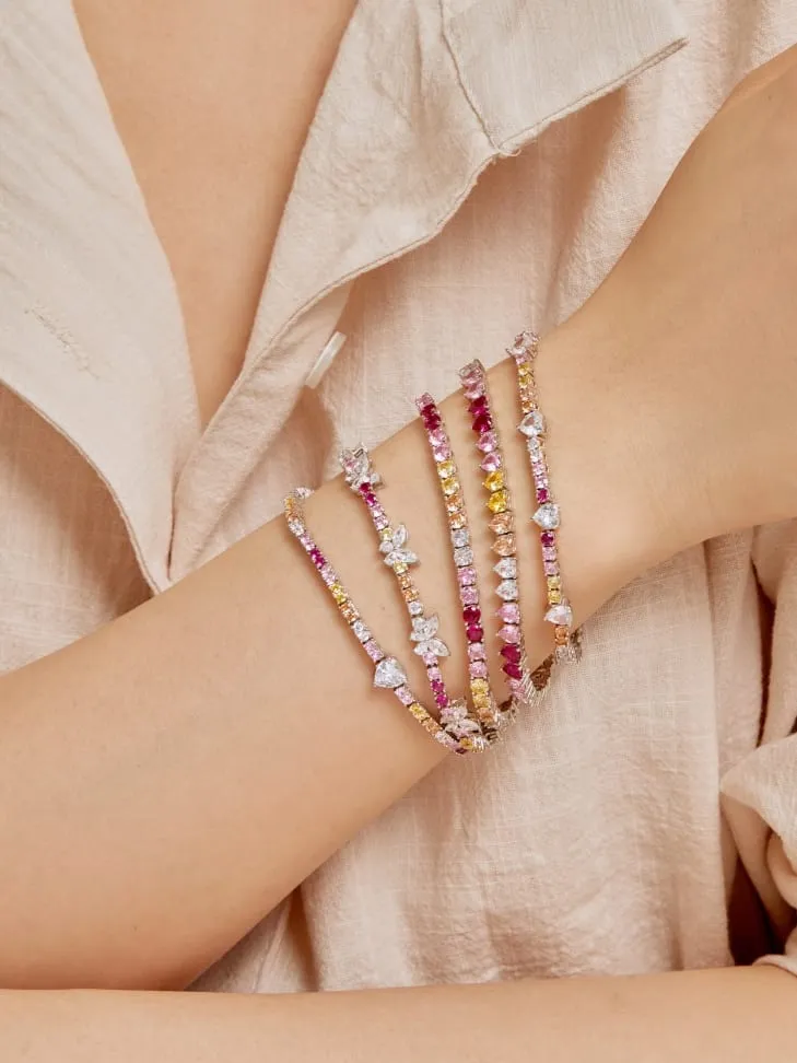 Heart Tennis Bracelet  925 Sterling Silver Colorful Pink Diamond Zircon Luxury Bracelets