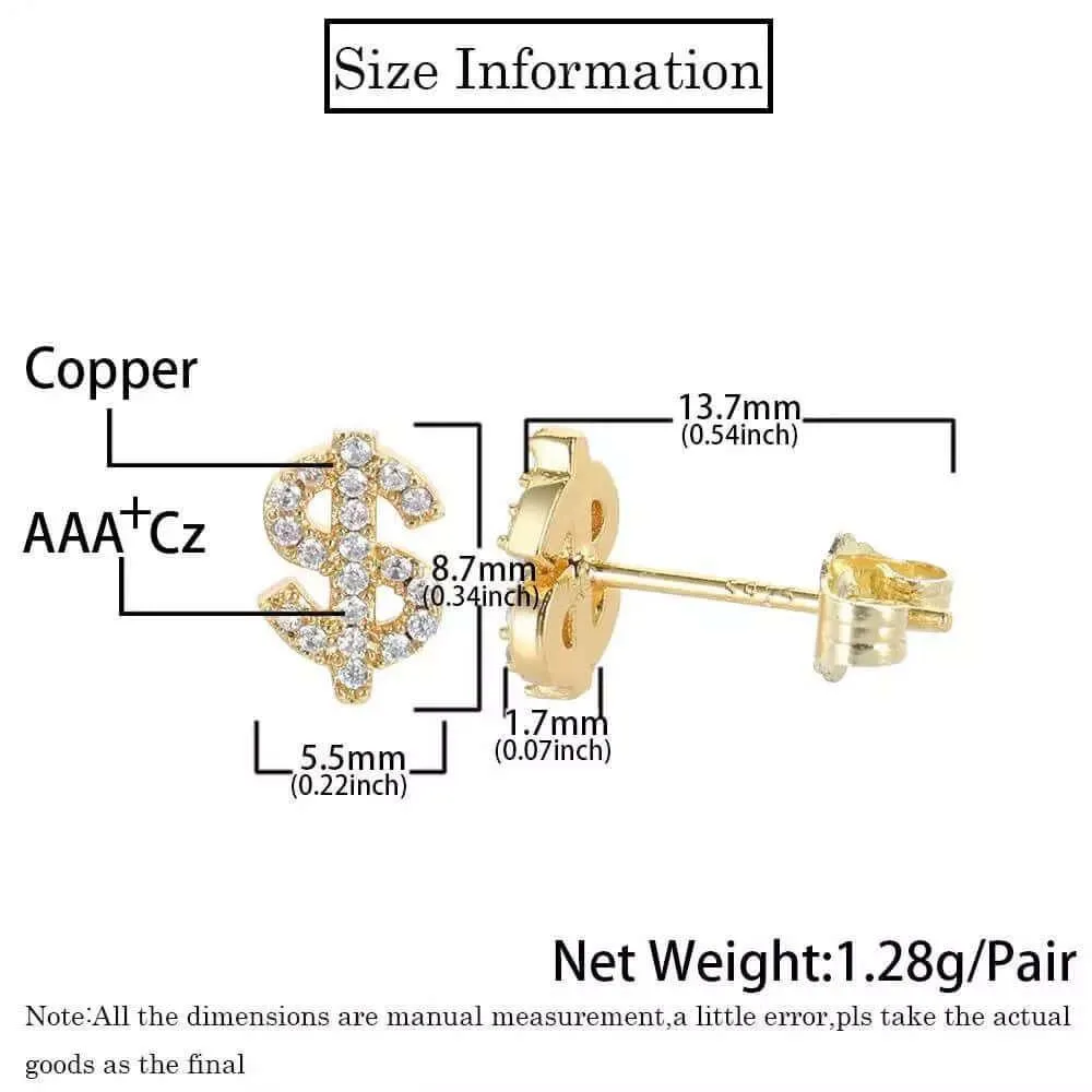 Iced Out 3A Zircon Dollar Sign Earrings For Men
