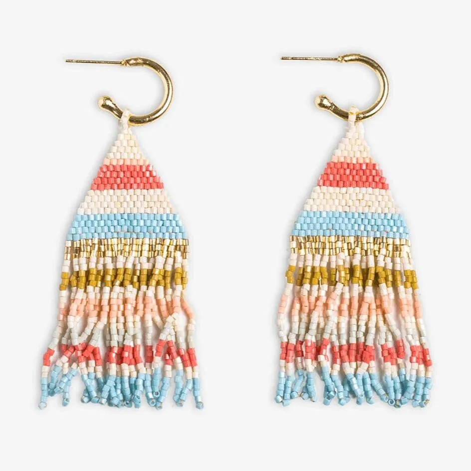 James Mini Gold Hoop Beaded Fringe Earrings in Amalfi