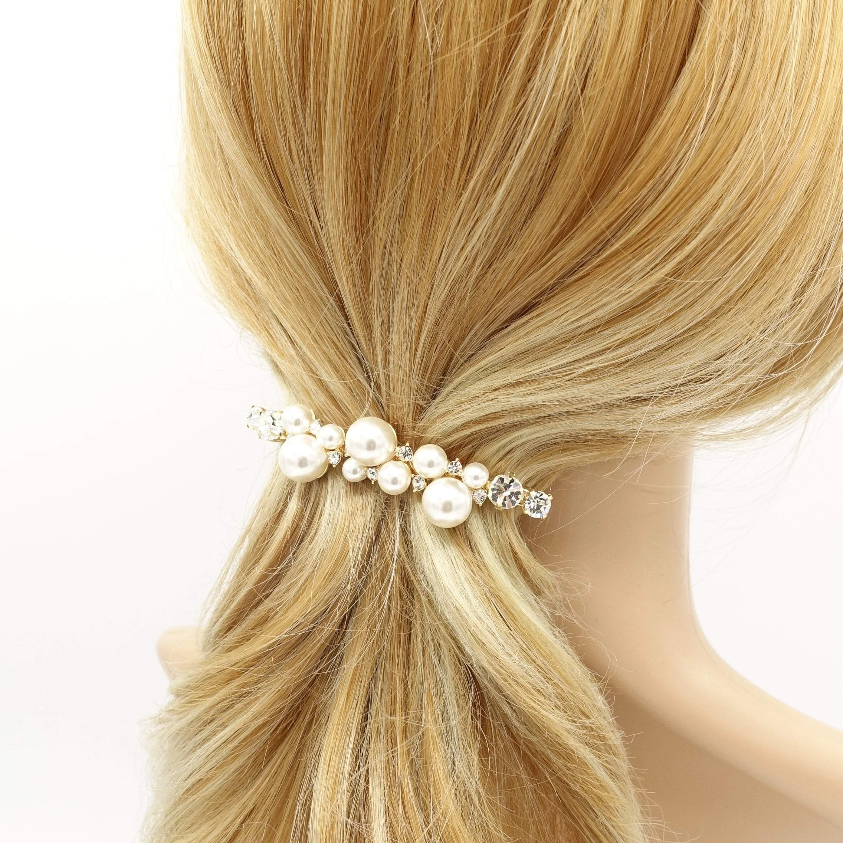 jewel pearl rhinestone embellished french barrette for women