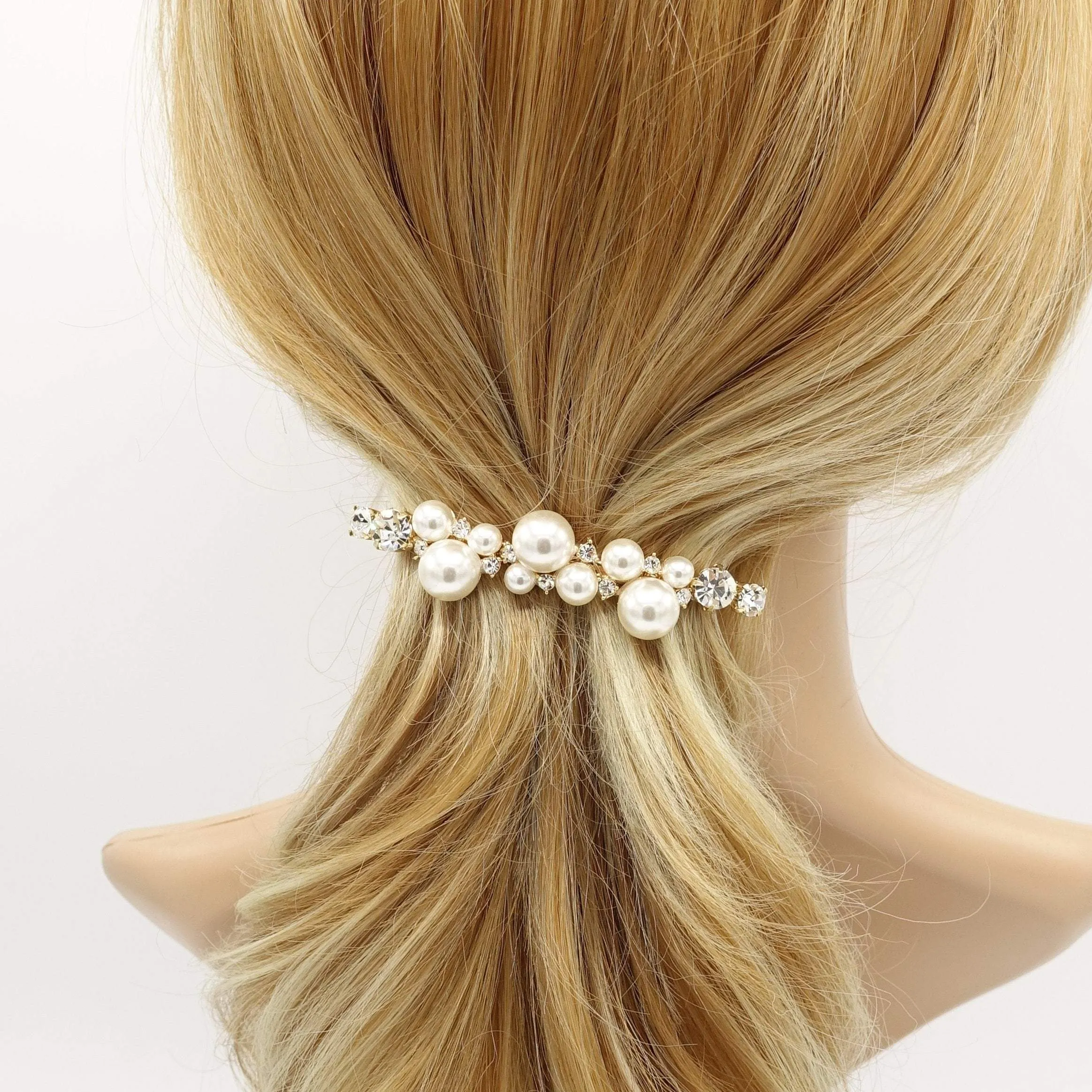 jewel pearl rhinestone embellished french barrette for women