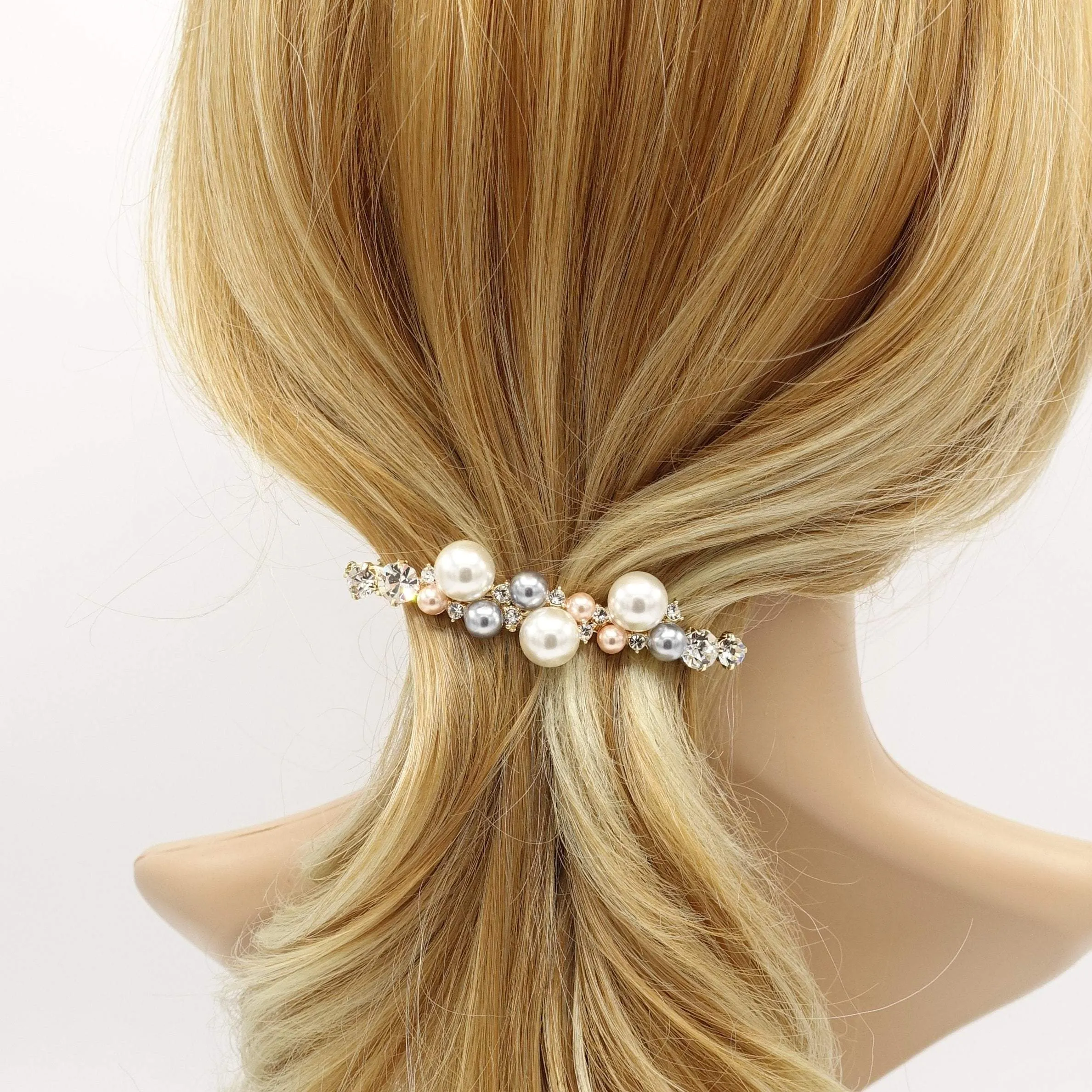 jewel pearl rhinestone embellished french barrette for women