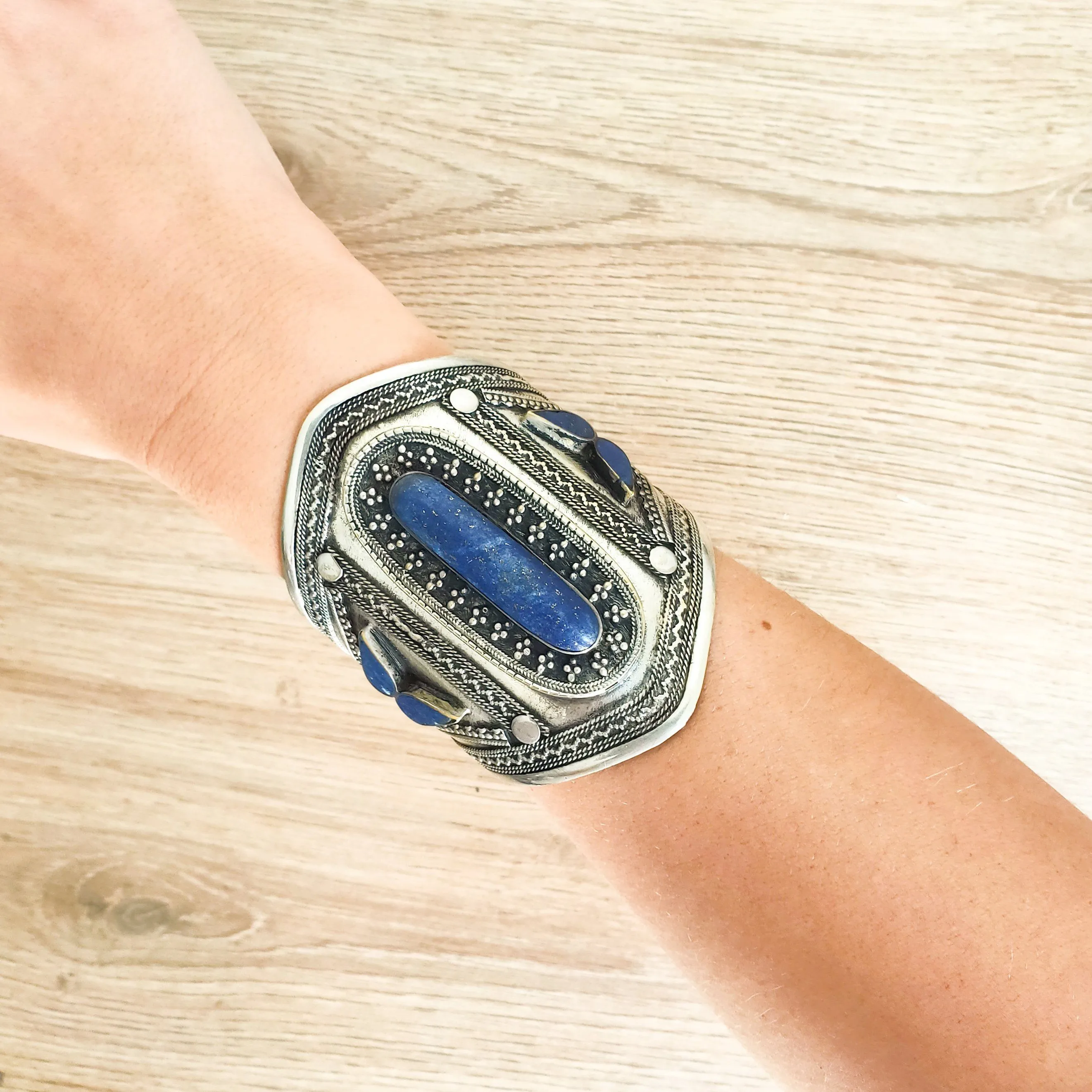 Lapis lazuli tribal boho cuff