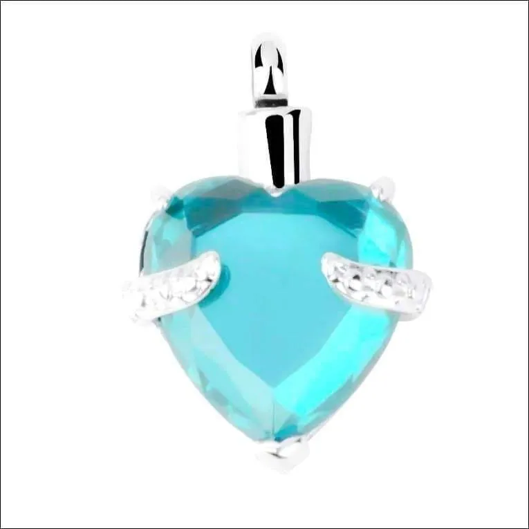 Light Blue Crystal Heart Memorial Urn Necklace