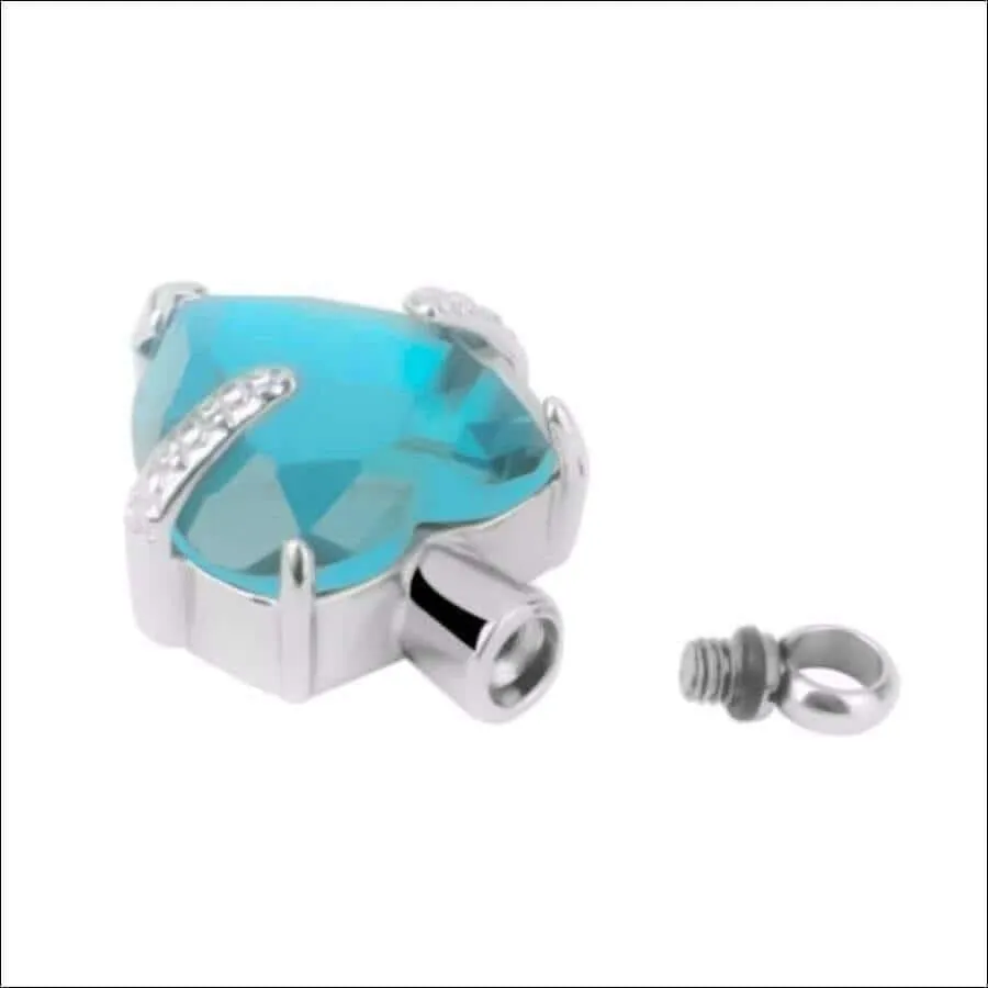 Light Blue Crystal Heart Memorial Urn Necklace