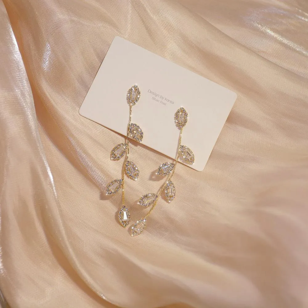 Micro Inlaid Cubic Zircon Leaves Earrings
