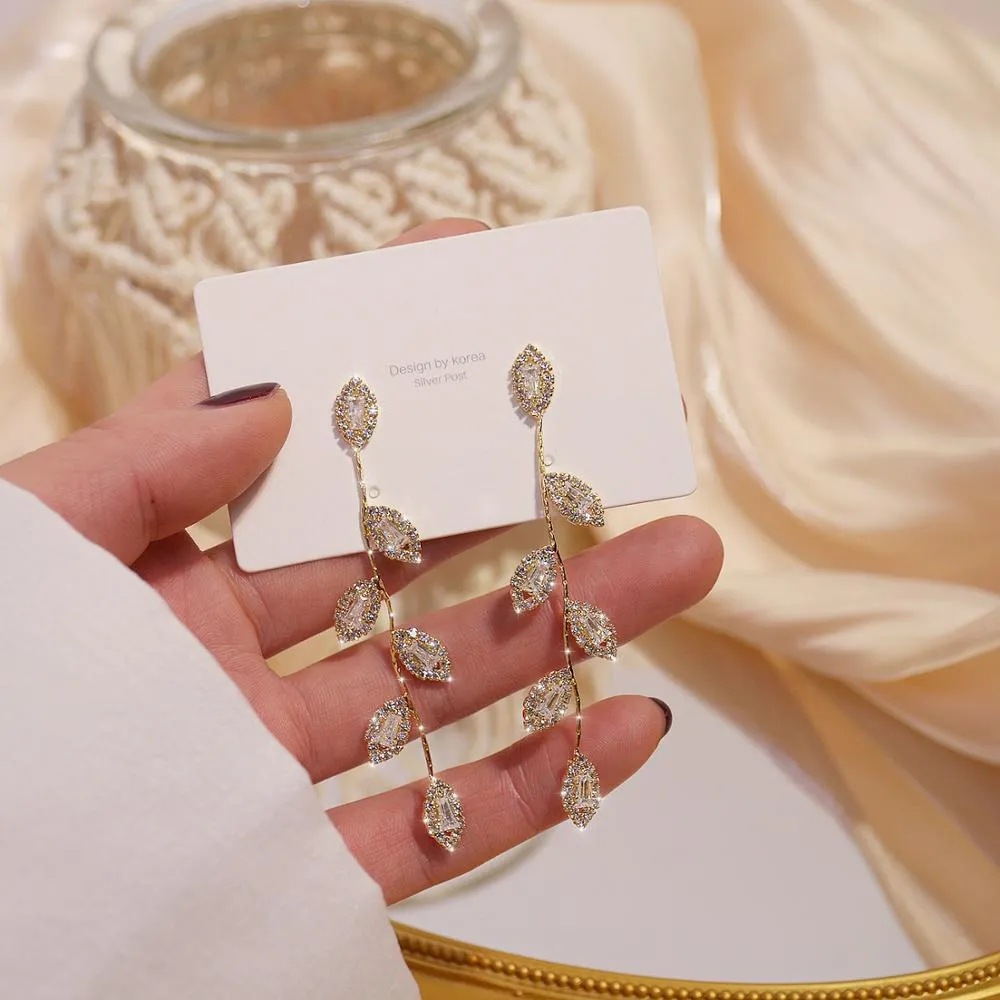 Micro Inlaid Cubic Zircon Leaves Earrings