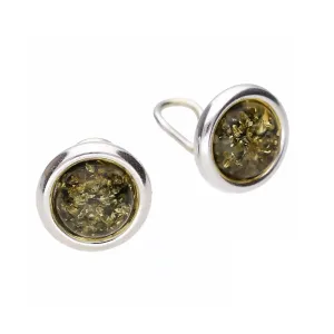 MILENA Small Clip On Earrings Silver and Green Baltic Amber