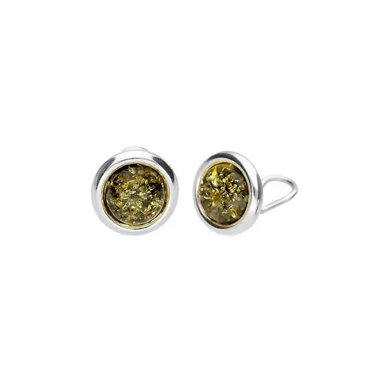 MILENA Small Clip On Earrings Silver and Green Baltic Amber