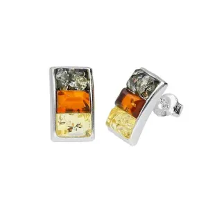 MILENA Three Amber Colour Silver Stud Earrings