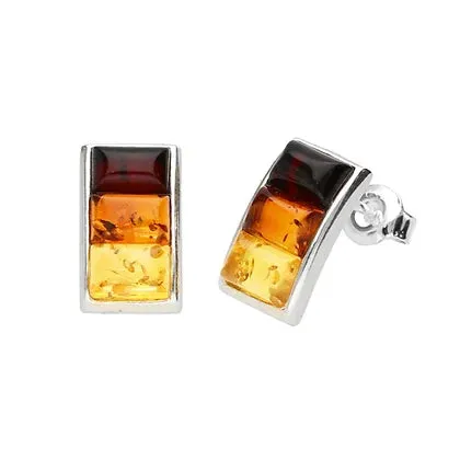 MILENA Three Amber Colour Silver Stud Earrings