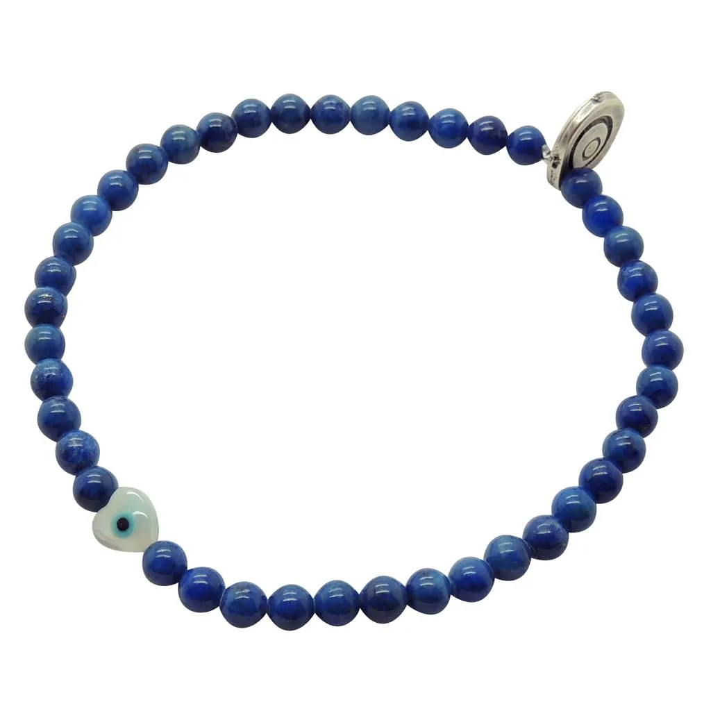 Mini Mother of Pearl Evil Eye Heart Charm Gemstone Bracelet