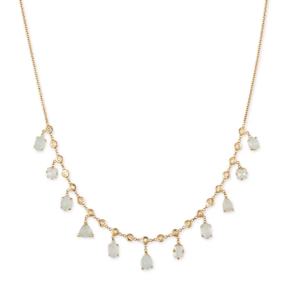 MULTI SHAPE AQUAMARINE   DIAMOND SHAKER NECKLACE