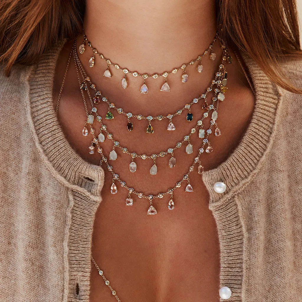 MULTI SHAPE AQUAMARINE   DIAMOND SHAKER NECKLACE
