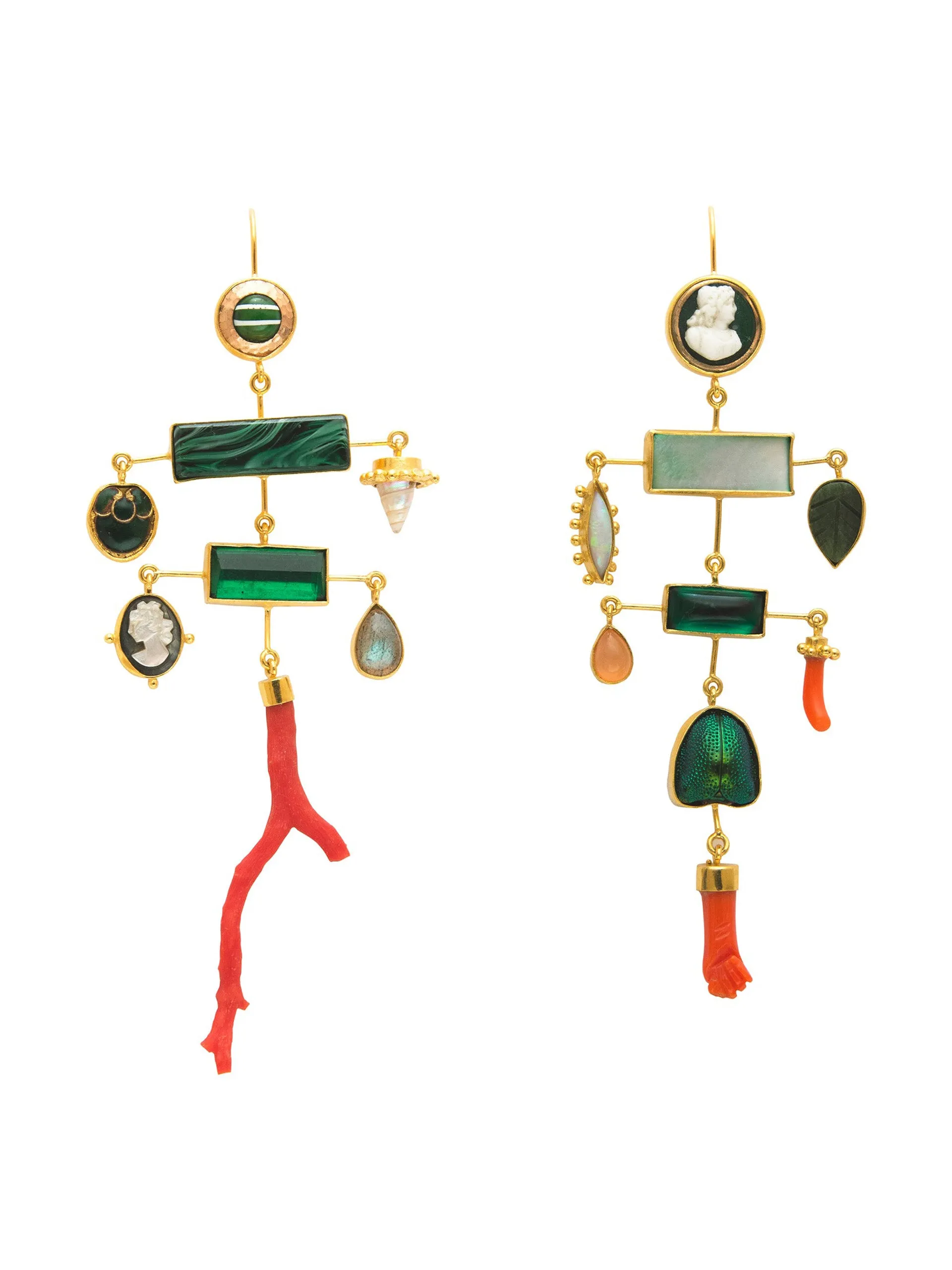 Multilayer balance coral drop earrings
