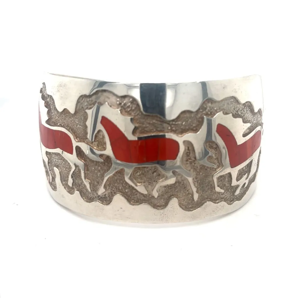 Native American Sterling Silver Bracelet With Coral Inlay at Regard Jewelry in Austin, Texas