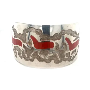 Native American Sterling Silver Bracelet With Coral Inlay at Regard Jewelry in Austin, Texas